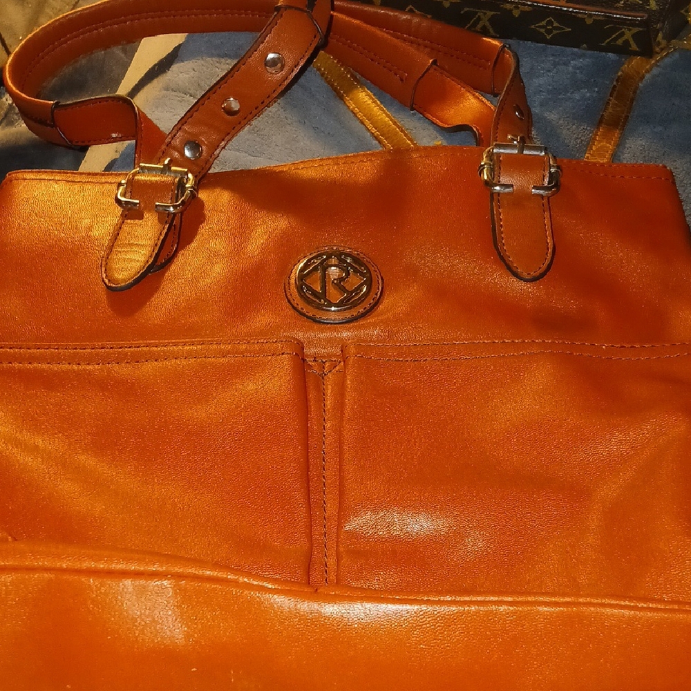 Relic Orange Leather Tote with Structured Design